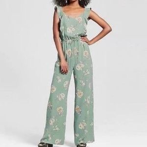 NWOT Xhilaration Sage Floral Print Ruffle Jumpsuit